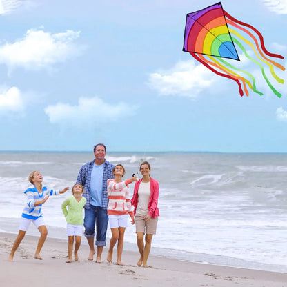 Rainbow Strip Spliced Diamond Rhombus Kite Lightweight Wind Resistant Fabric Easy Launch Stable Flight Foldable Portable Outdoor Flying Toy for Kids & Adults
