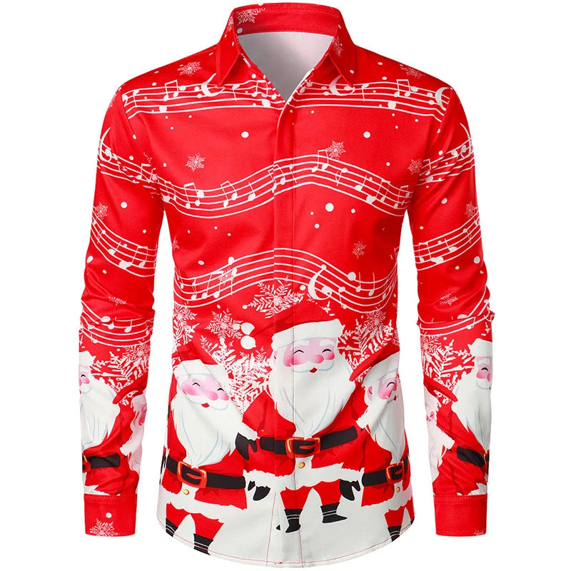 2026 Merry Christmas Lapel Blouse Funny Santa Claus Cosplay Graphic Long Sleeve Shirts For Men Clothes Bachelor Party Fake Suit