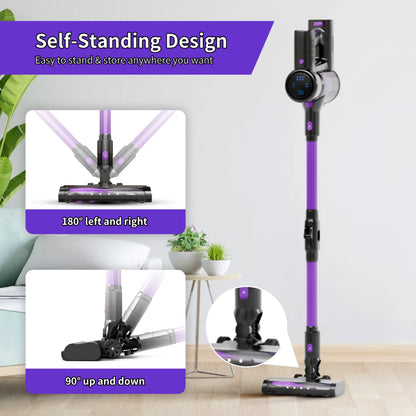 Cordless Vacuum Cleaner,45KPA Stick Vacuum with LED Display,3 Modes 6 in 1 Self-Standing Stick Vacuum Cordless Rechargeable, Handheld Vacuum for Pet Hair/Carpet/Floor/Car
