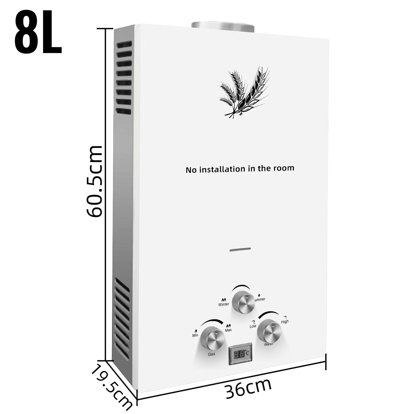 VEVOR Liquefied Petroleum Gas Water Heater 6L 8L 10L 12L 16L 18L Liquefied Petroleum Gas Propane Butane White Water Heater