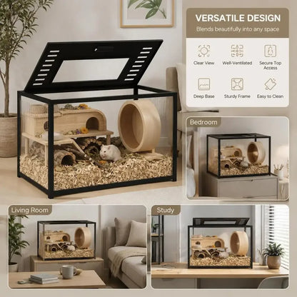 Hamster Cage 80 X 45 X 50 Cm with Deep Base and Two Access Openings for Digging Habitat Home Pet Small Animal House