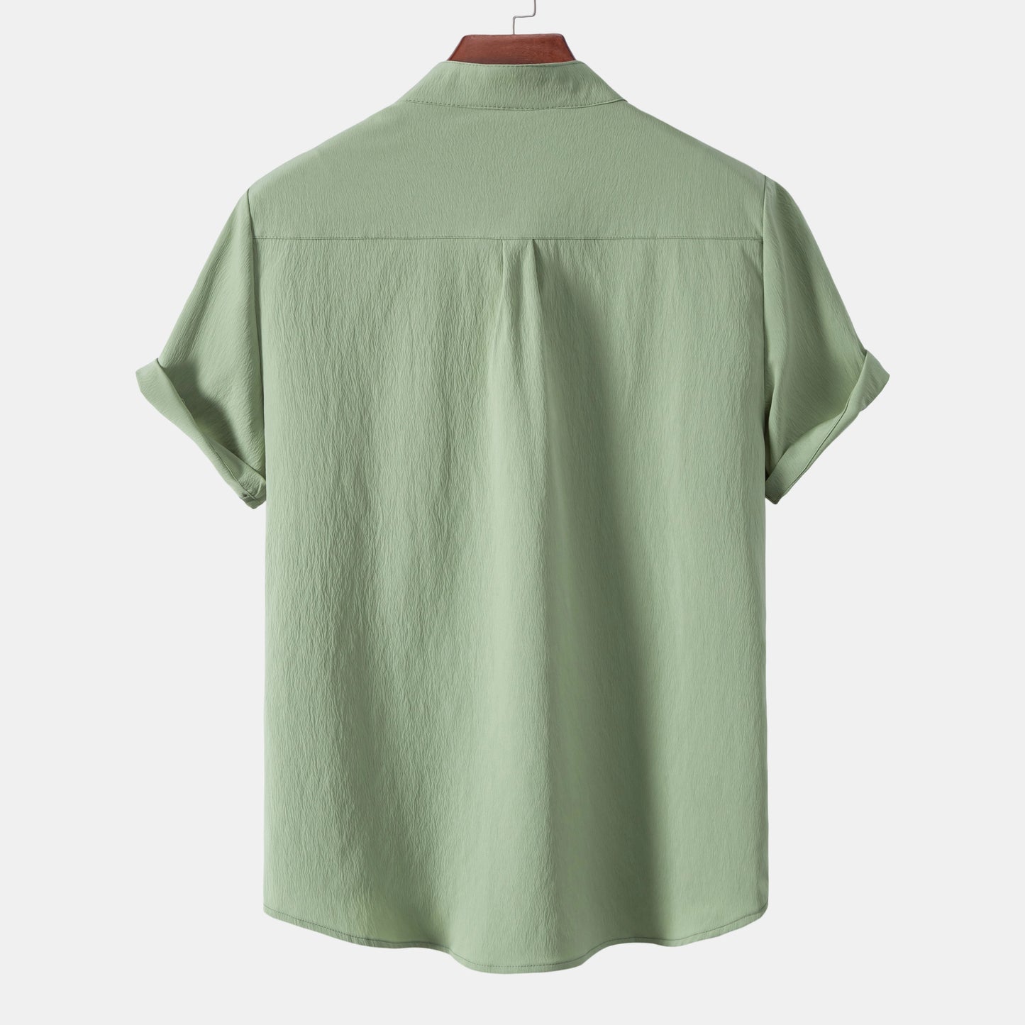 2026New men's short sleeved solid color standing collar cardigan casual shirt for foreign trade