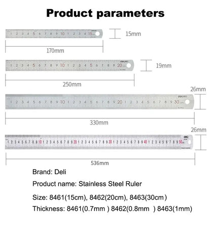 Deli Stainless Steel Ruler 15/20/30cm Metal Straight Ruler for Home School Precision Measuring Drawing Tool Supplies 1/2/5pcs