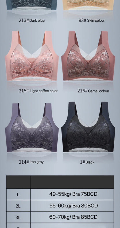 1pcs Women Lace Plus Size Bra Basic Anti Sagging Thin Vest With Padded Female Brassier Lady Ice Silk Seamless Comfort Breath Bra