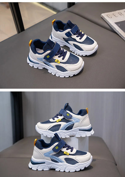 Kid Sneakers Sport Shoes for Boys Fashion Leather Children Breathable Mesh Comfort Shoes Casual Walking Outdoor Running Shoes