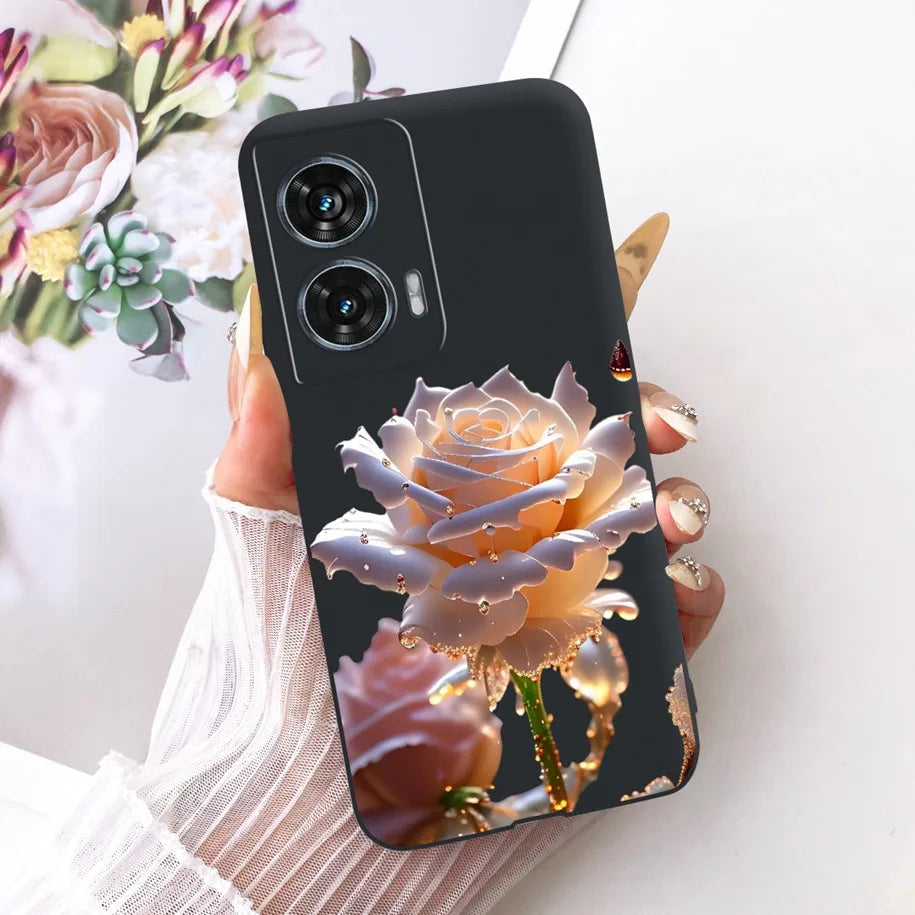 Case For Motorola Edge 50 Fusion Cover XT2429-1 Popular Flower Soft Black Silicone Phone Cases For Motorola G96 5G MotoG96 Funda