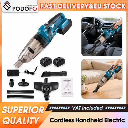 Podofo 18V Rechargeable Cordless Handheld Vacuum Cleaner Wet & Dry Dual Use With 4 Multifunctional Nozzles Portable Dust Remover For Household Car Interior And Pet Hair Cleaning