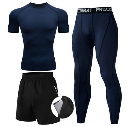 Men's 2/3pcs sets Boxing suit rashguard male kit MMA compression clothing men long-sleeved t-shirt+leggings tracksuit Sport Suit
