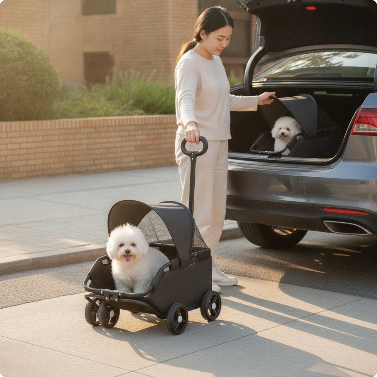 Pet Stroller with Telescopic Handle Folding Foldable Pet Stroller Sturdy Sturdy for Small Dogs, Outdoor Walks, Travel