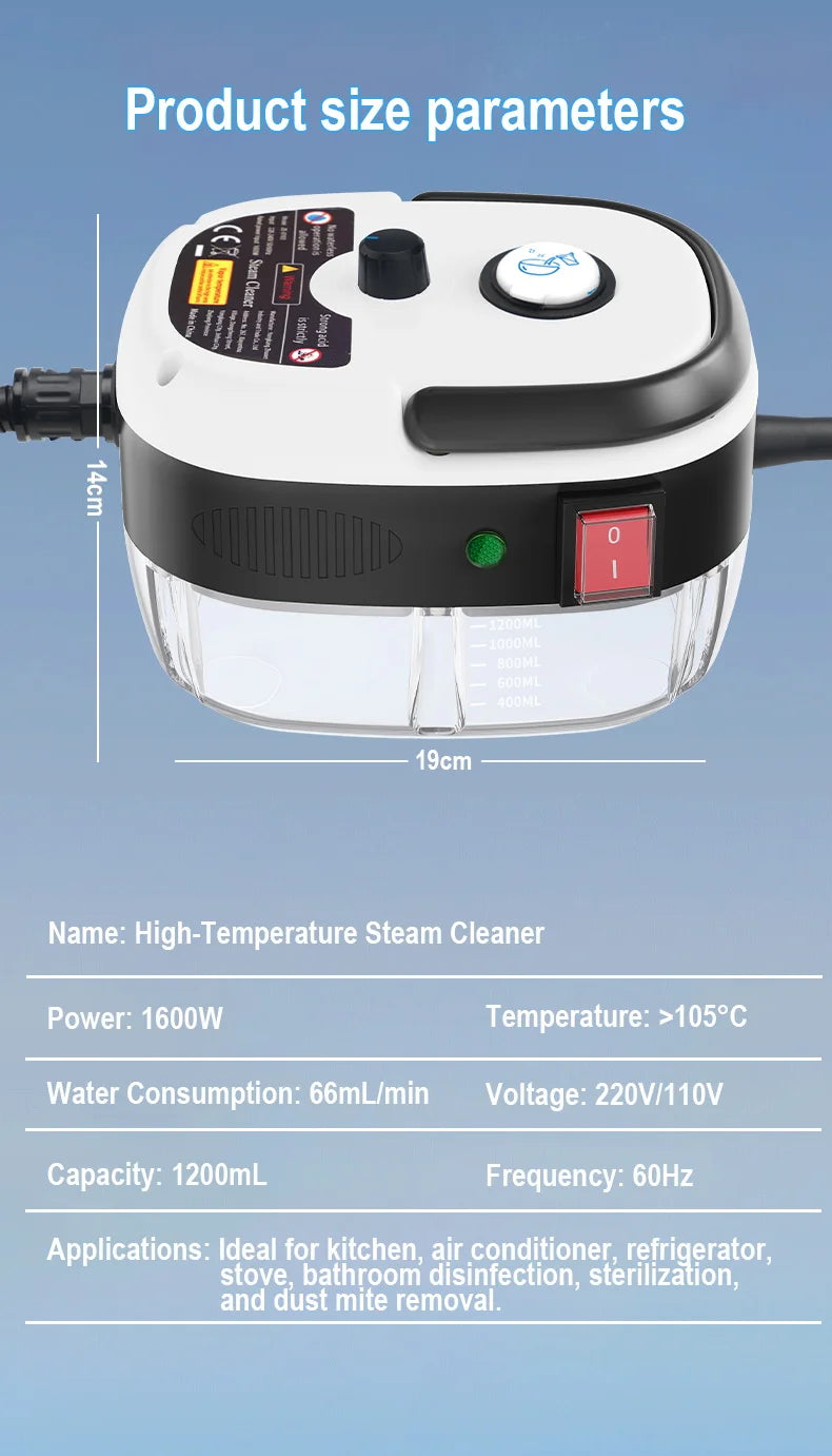 Multifunctional Handheld High Pressure Steam Cleaner Portable Household Steam Machine for Kitchen Hood Home Car Cleaning