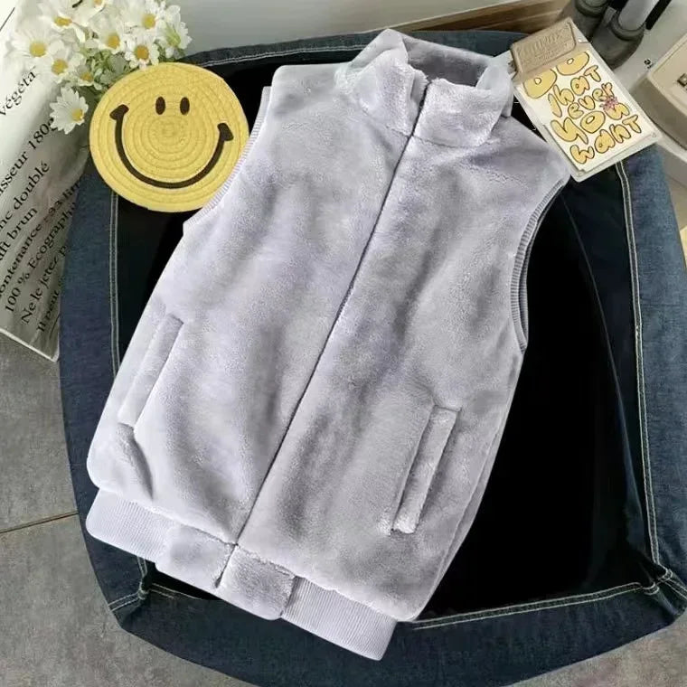 2026 Autumn Winter Men's Thicked Golden Velvet Warm Vest Fashion Solid Sleeveless Zipper Hooded Jacket Fake Fur Couple Waistcoat