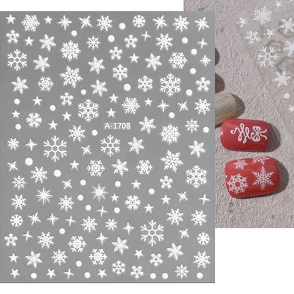 1sheet 3D White Snowflakes Nail Stickers for Christmas Winter Snow Flower Self-adhesive Nail Art Decals DIY Manicure Decorations