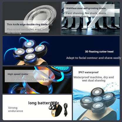 2025New Model Waterproof Rotary Razor Beard Clipper Hair Trimmer Face 5 Headed Electric Shaver Razor Rechargeable Male
