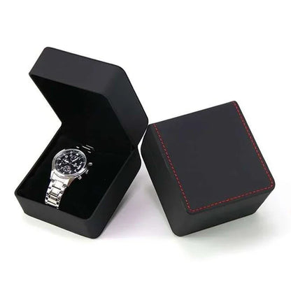 Black Single Watch Gift Box with Pillow PU Leather Wristwatch Display Case Organizer for Men Clamshell PU leather watch case