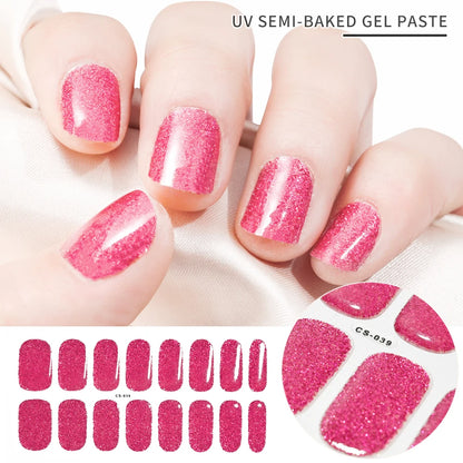 1Sheet Cured Gel Nail Strips Sticker Long-Lasting Nail Polish Strips Wraps Full Cover Gel Nail Art Stickers UV/LED Lamp Required