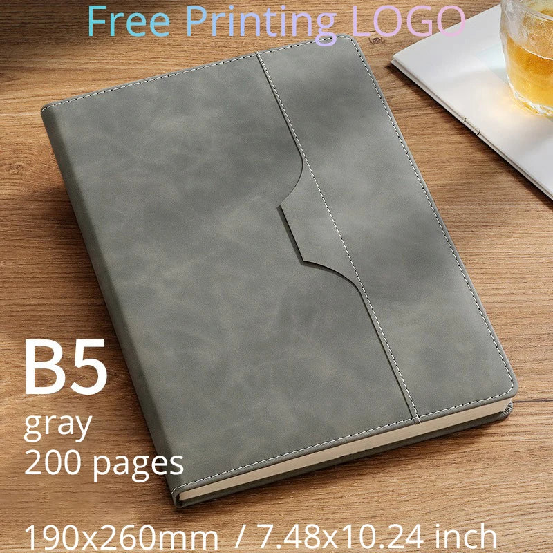 A5 B5 Customize PU Leather Notebook with Pen Insert Holder Free Printing LOGO Office Notepad Business Enterprise Diary Book Note
