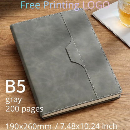 A5 B5 Customize PU Leather Notebook with Pen Insert Holder Free Printing LOGO Office Notepad Business Enterprise Diary Book Note