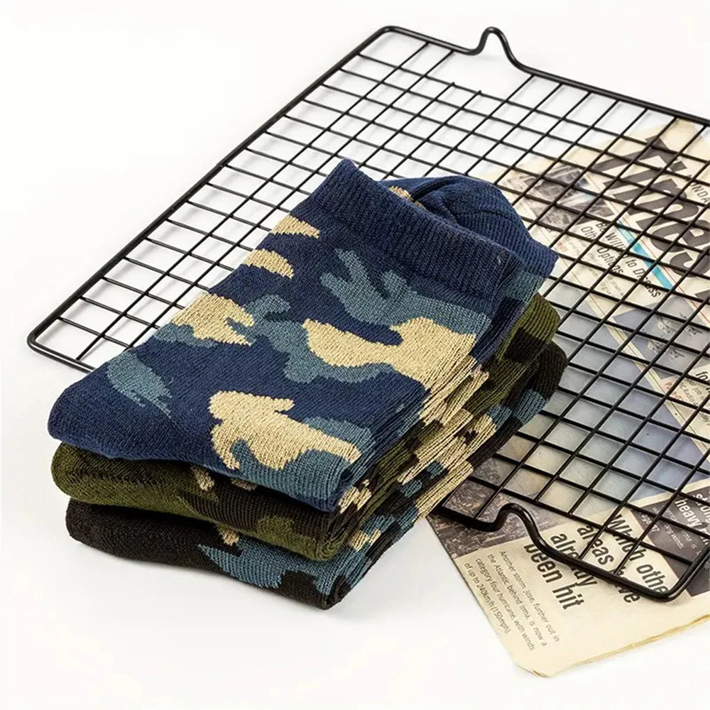 3/12 Pairs Men Camouflage Mid Tube Socks Fashionable Street Style Odor Proof Sweat Absorbing Breathable All Season Casual Socks