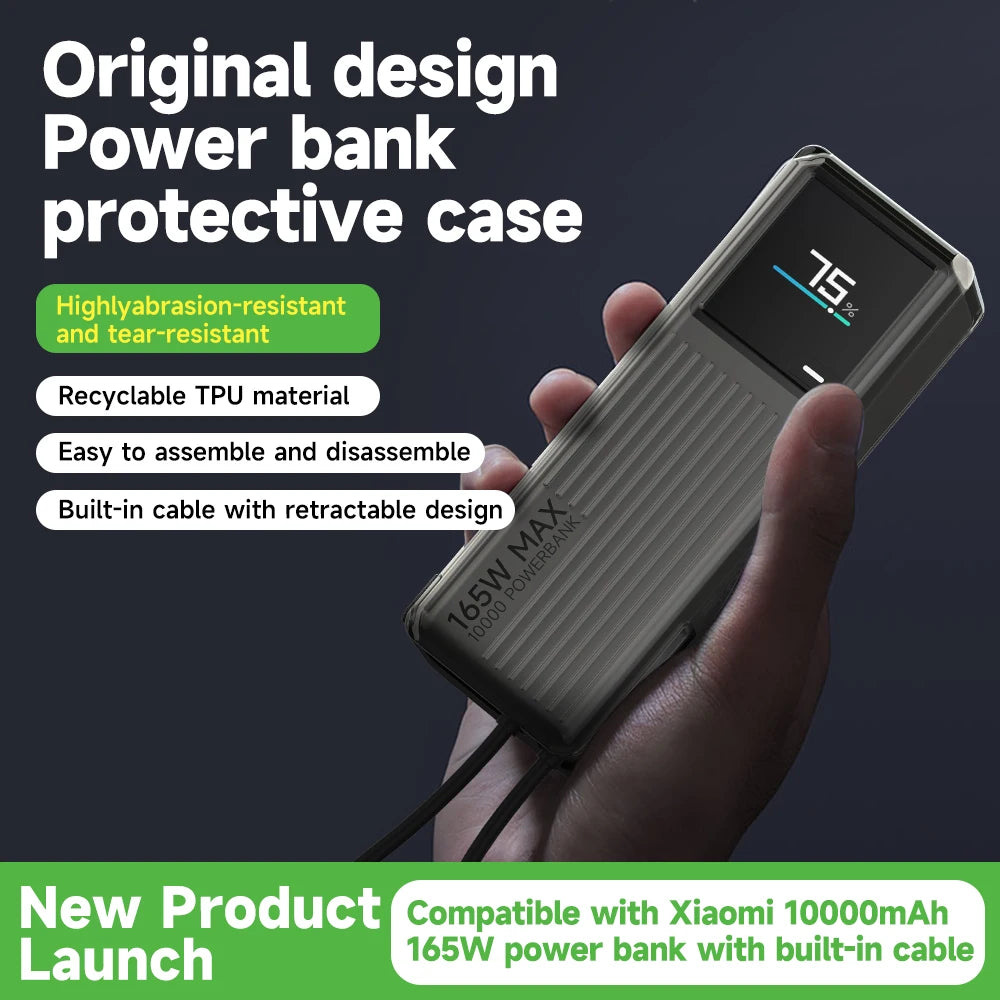 Sikai TPU case for Xiaomi 165W Power Bank 10000mAh PB1165MI with Built in USB C Cable Portable Charger Travel Storage Case