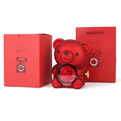 Teddy Bear Rose Gift Box, Jewelry Box with Hidden Space for Ring or Earrings,Jewellery Not Included,for Mother's Day,Anniversary