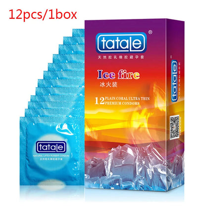 10/12PCS Erotic Condom Ice and Hot Feeling Big Particles Spikes Condom G Point Stimulation Sexshop Contraception for Men Sex Toy