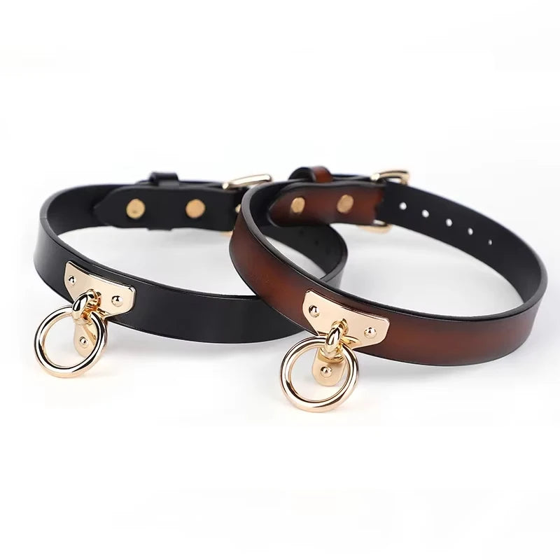 Genuine Leather Series Collar Slave Bed Neck Restraint Belt Strap BDSM Female Couple Bondage Erotic Fun Sex Toys Adult Games