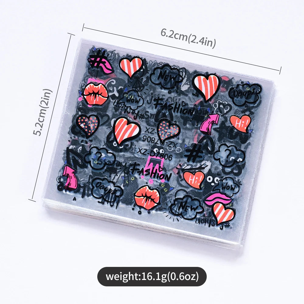 30pcs/set 3D Cartoon Cat Nail Art Stickers Black Graffiti Animal Bow Star Heart Nail Decals Kawaii Self-adhesive Manicure Slider