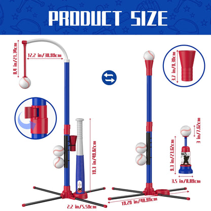 3 In 1 Kids Baseball Toy Set, With Hanging Ball Holder/Standing T-BALL/Auto Launcher/6 Baseballs, Adjustable Height Baseball Set Indoor Outdoor Sports Gift Toy Birthday Halloween Christmas Gift