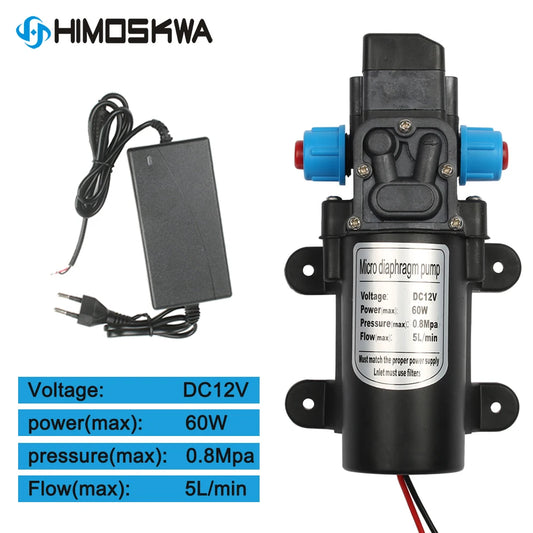 DC 12V 60W Micro Electric Diaphragm Water Pump 5L/min High Pressure Car Washing Spray Water Pump 0.8Mpa 5L/min