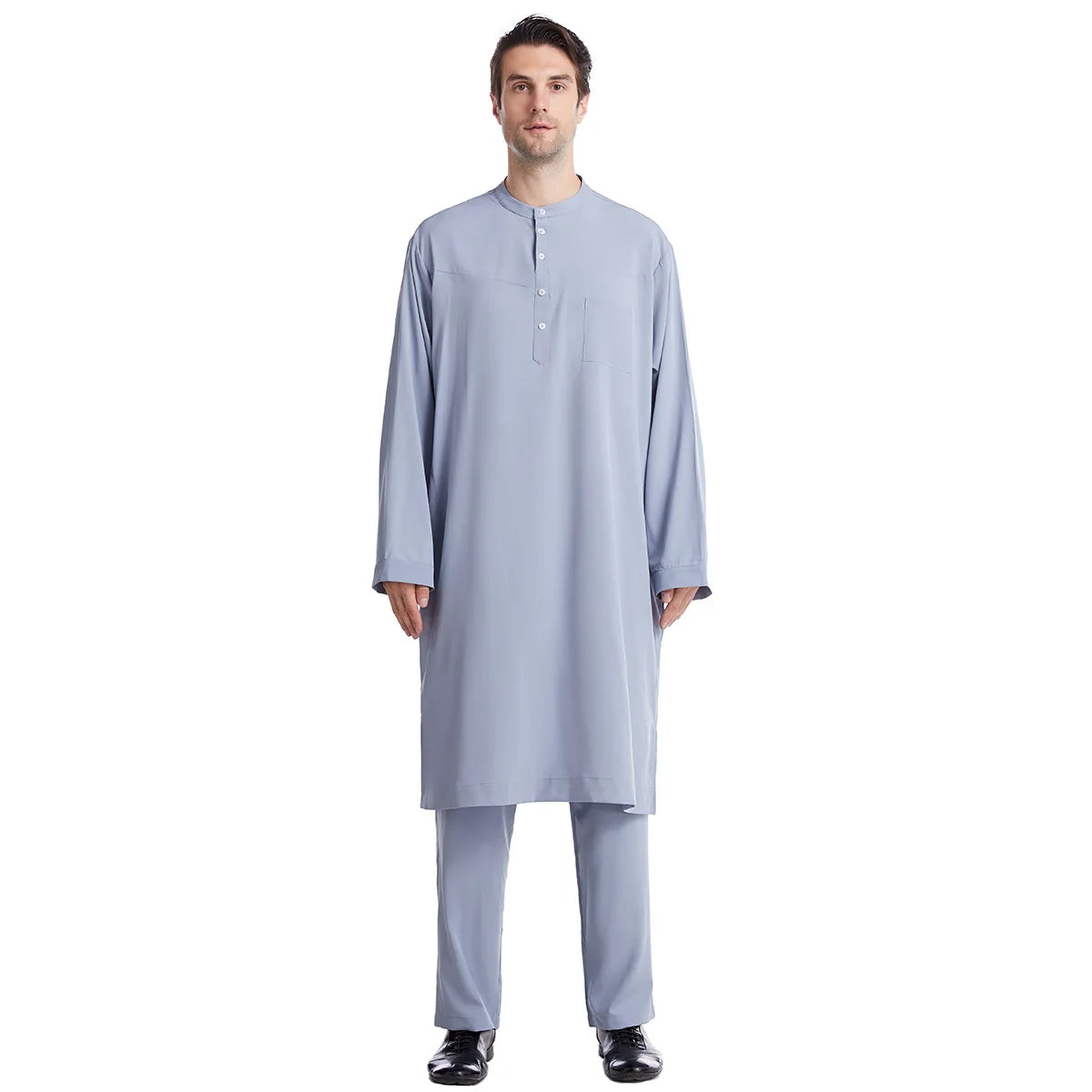 Muslim Men Jubba Thobe 2 Pice Set Top with Pant Mens Abaya Long Islamic Eid 2025 Ramadan Long Robe Saudi Wear Caftan Dubai Arab
