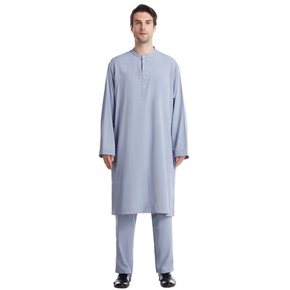 Muslim Men Jubba Thobe 2 Pice Set Top with Pant Mens Abaya Long Islamic Eid 2025 Ramadan Long Robe Saudi Wear Caftan Dubai Arab