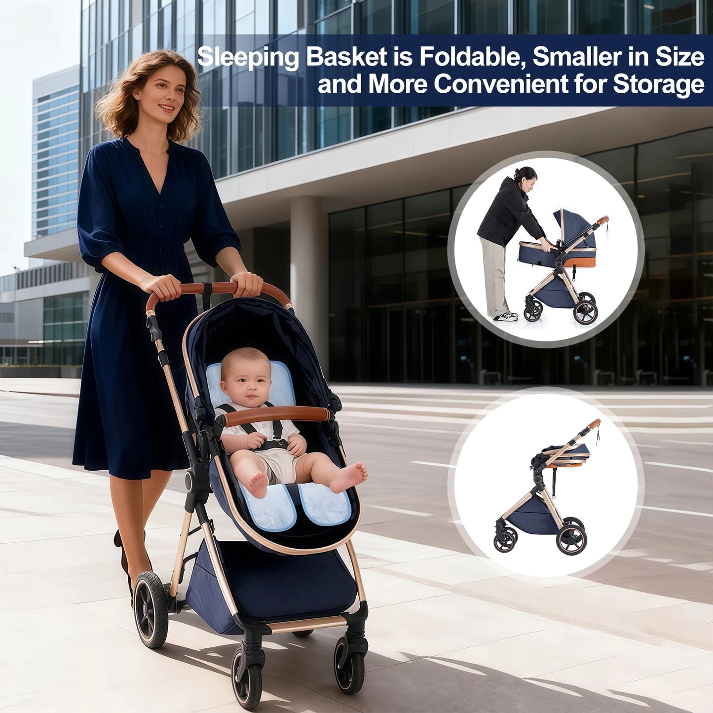 Luxury Baby Stroller 3 in1 Portable Baby Carriage Folding Prams High Landscape Car for Newborn Baby Adjustable Handle travel