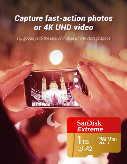 Sandisk Micro SD Card Extreme A2 A1 V30 SDXC Flash 32GB 64GB 128GB 256GB 512GB 1TB MicroSD Card 190MB/s TF Card for Phone Tablet