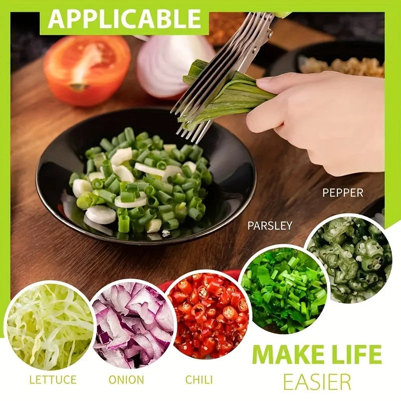 1 Set of Five Layer Stainless Steel Scallion Scissors, Multifunctional Multi-Layer Seaweed, Vegetable, Kitchen Scissors