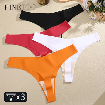3PCS Women Ice Silk Seamless Thongs Underpants Sexy V-Waist Ultra-thin Panties Girls Low Rise Invisible G-string Lingerie XS-XL