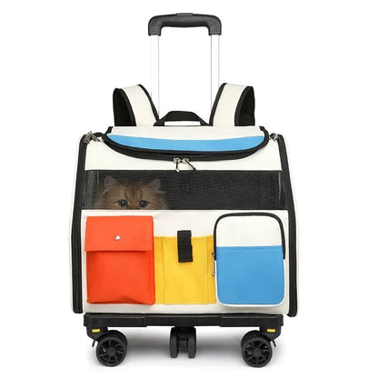 2-in-1 Rolling Pet Carrier Backpack with Wheels, Large Foldable Travel Bag for Dogs and Cats, Ventilated Backpack Carrier