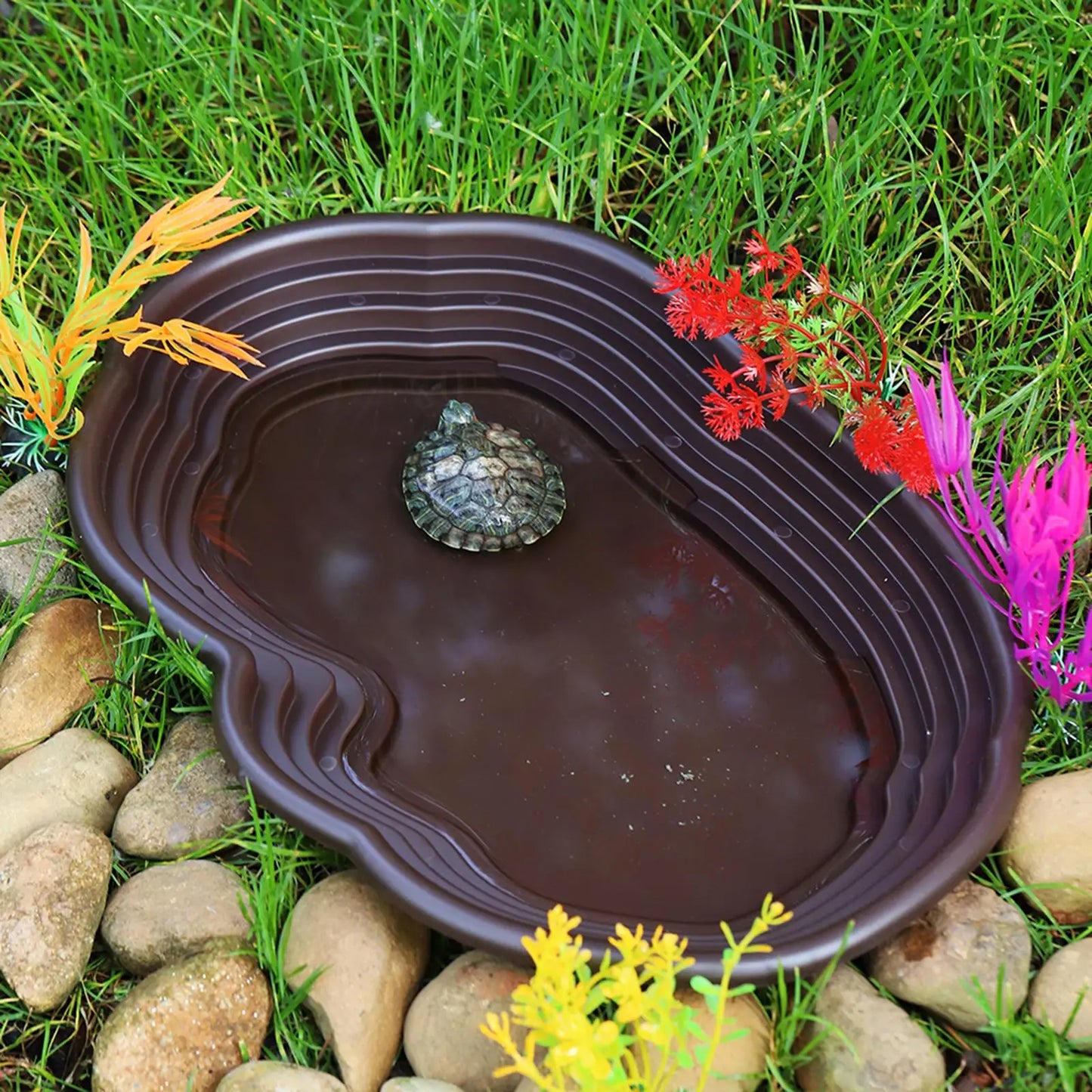 Reptile Bathing Pool Amphibians Accessories Large with Ramp Reptile Water Bowl for Tortoise Turtle Hamster Scorpion Leopard