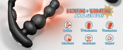 Anal Vibrator 360 Rotate Anal Beads Male Prostate Massager with Cock Ring Wireless Control Vibrating Butt Plug Sex Toys for Men