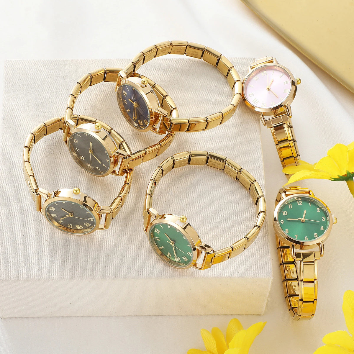 Fashion High Quality Men Women's Stainless Steel Square Round Shiny Zircon Watch Bracelet For Friend Birthday DIY Jewelry Gift