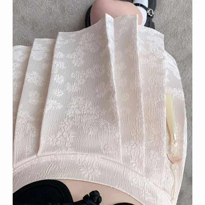 2025 Summer Female Plus Size Elastic Waist Skirts Women High Waisted Pleated Short Dress Lady Chic Designer Solid Printed Skirts