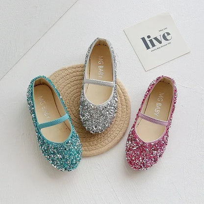 2025 Spring 1 to 12 years old girls dress shoes Beauty Pointed Toe Teen Girl Leather Shoes Bling Princess Wedding Shoes