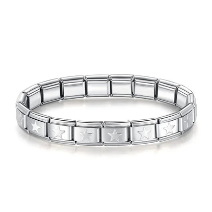 Hapiship 2024 Women's Jewelry 9mm Width Itanlian Elastic Star Heart Butterfly Charm Bracelet Fashion Stainless Steel Bangle ST-