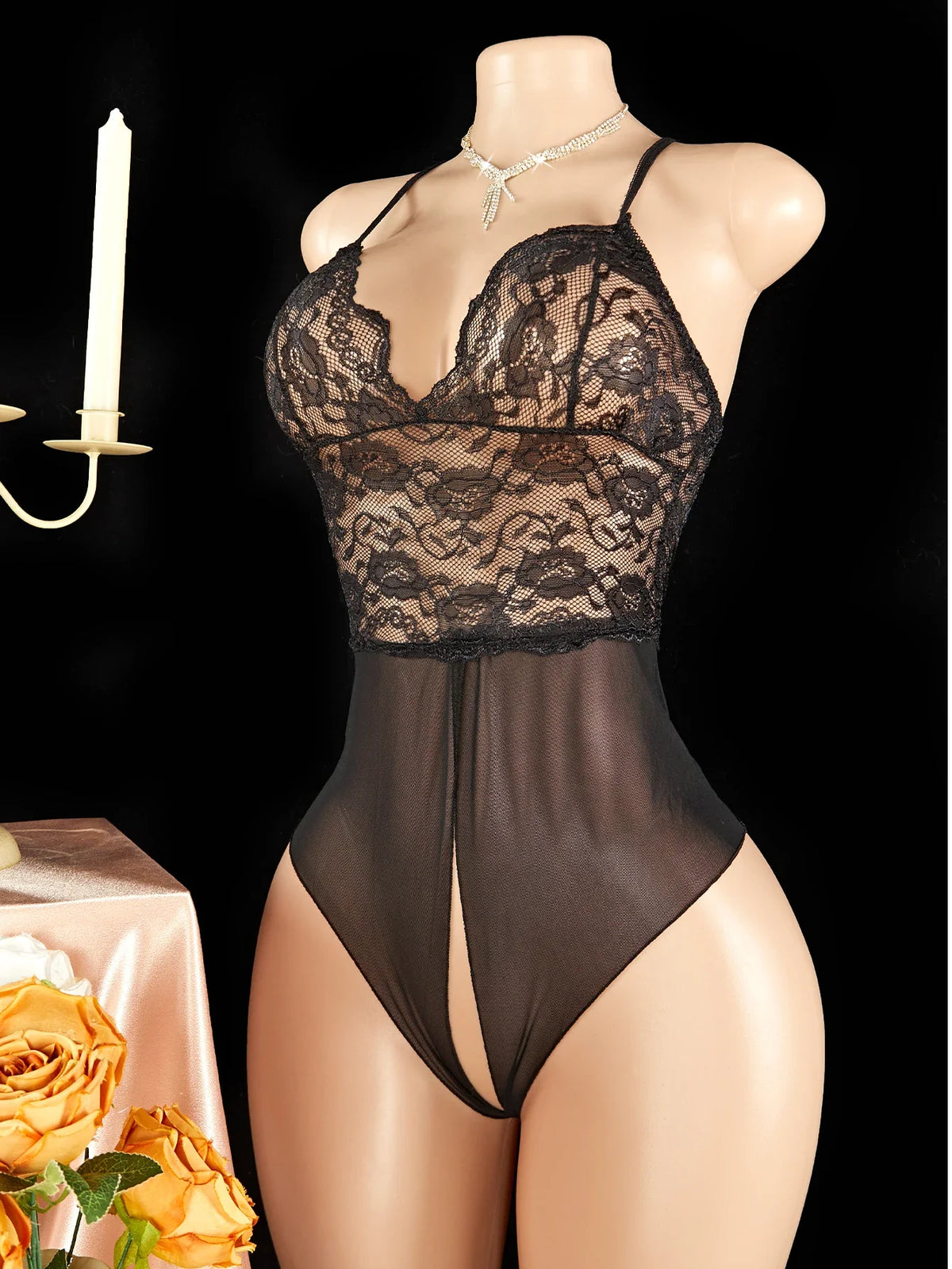One Pieces Bodysuit Plus Size Women Lace Jumpsuit Erotic Outfits Sexy Backless Romper Deep V Open Bra Crotchless Teddy Bodysuits