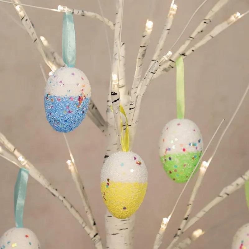 60cm Easter Brich Tree Lamp 40LED Easter Eggs Ornaments Hanging Easter Decorations for Home Spring Festival Party Table Decor