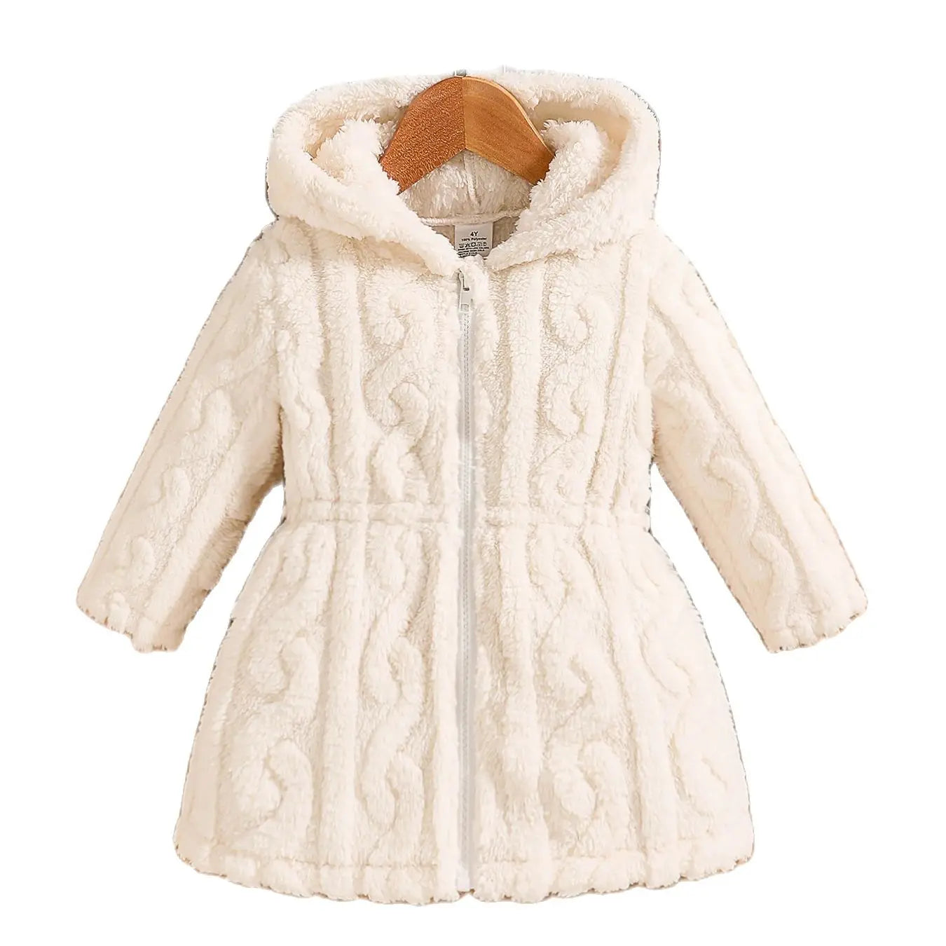Spring and autumn new girls fashion home outdoor casual clothing children's knitted hooded coral velvet white coat 4Y-8Y jacket
