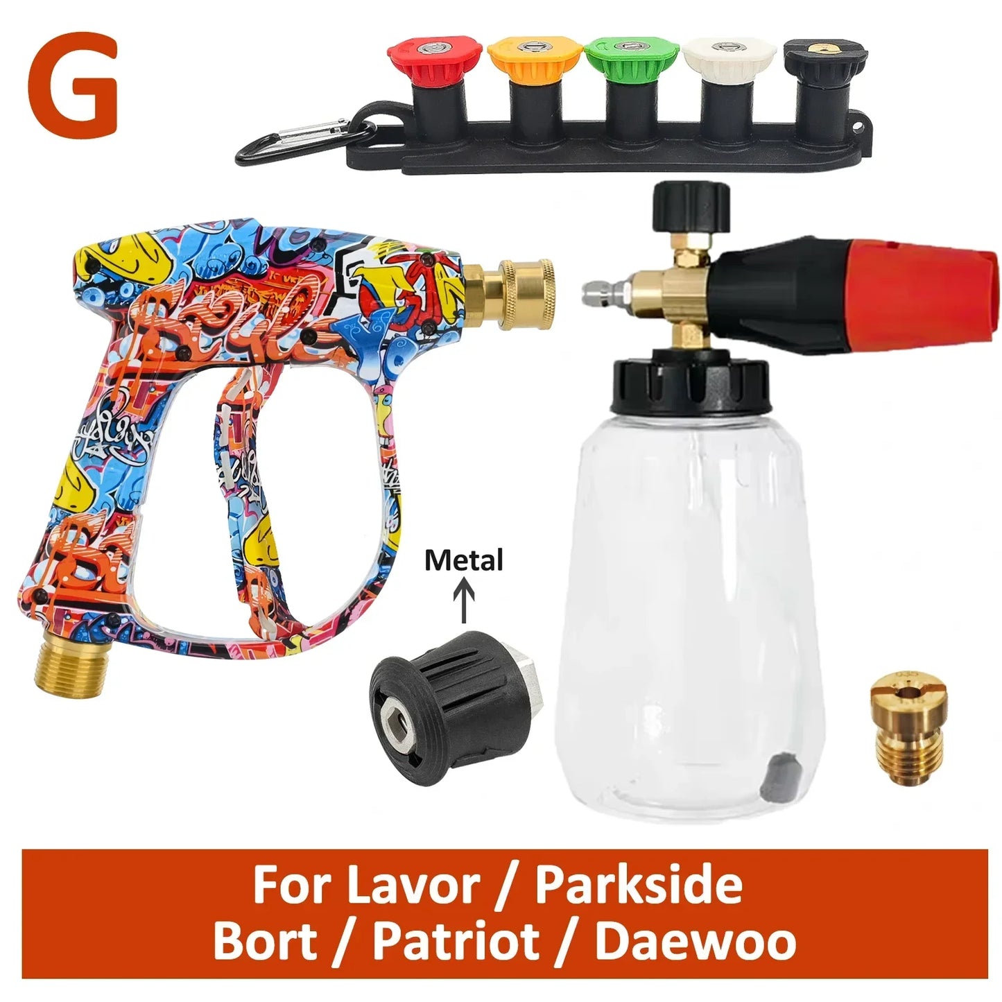 Graffiti Design High-Pressure Foam Gun Set - Multi-Brand Fit for Karcher/Bosch/Nilfisk, Ergonomic Grip,Car/RV/Truck Cleaning Kit