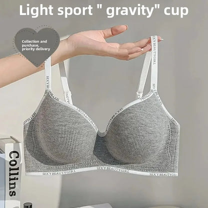 6cm Thickened Push-Up Bra for Small Chest Wireless No Steel Ring Letter Print Adjustable Straps Anti-Slip Pads Seamless Lingerie