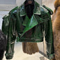 YOLOAgain Wide Shoulder Real Leather Jacket Women Oversized Genuine Leather Cropped Jacket