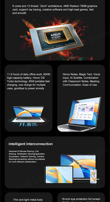 Honor Laptops X14/X16 2024 Riptide Edition R5 7640HS 16GB 512GB/1TB/2TB 60Hz IPS Screen 60Wh Ultra Large Battery Capacity Laptop