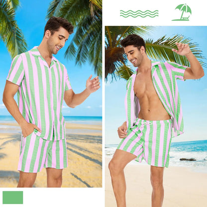 Hawaii Beach Holiday Mens Shirt Short Sleeve Shorts Two Piece Paisley Printed Pattern Breathable Set Fashion Mens Party Suit